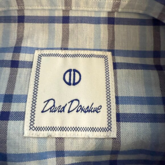 David Donahue Blue & White Plaid Long Sleeve Button-Up Shirt – Size Large - Picture 7 of 10